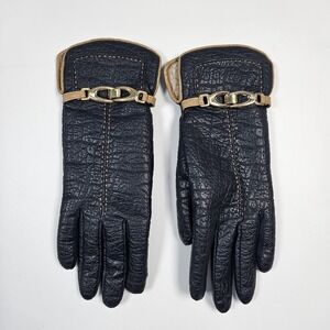 Aris Snuggler Blue Driving Gloves Womens  Vtg Vinyl Backed Sherpa Lined Vintage